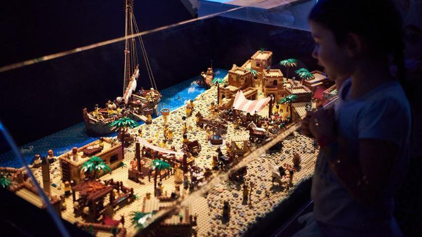 A lego model showing the ship Uluburun off the coast of Turkey in 1300 BC