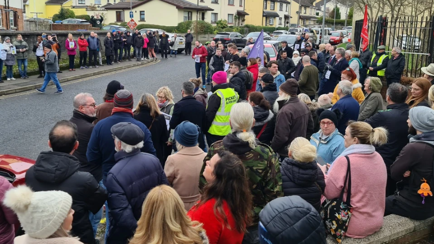 Large crowd of people outside BBC Radio Foyle in November 2022