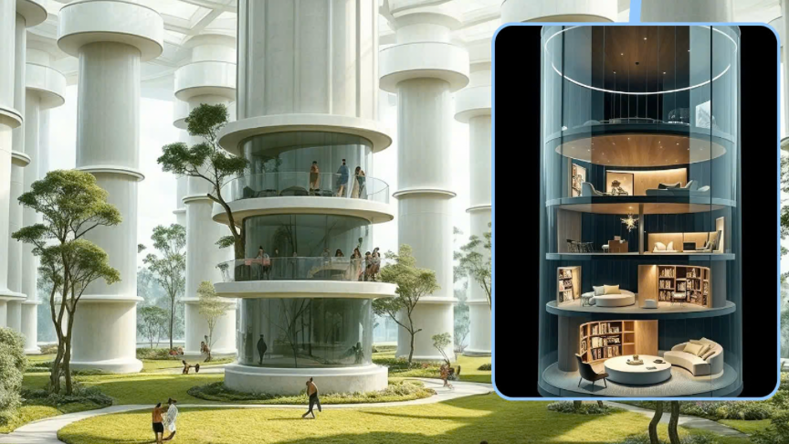 Design for multifunctional living spaces in columns