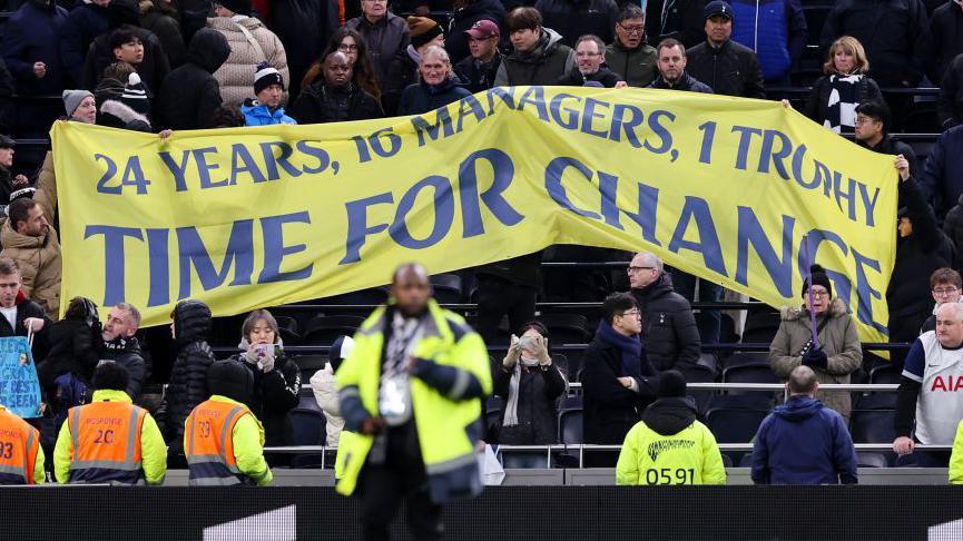 A banner asking for change was displayed at full-time after Tottenham lost at home to Leicester in January