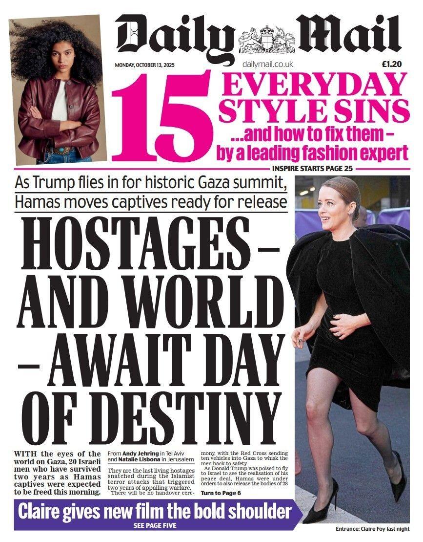 The headline on the front page of the Mail reads: "Hostages - and world - await day of destiny".