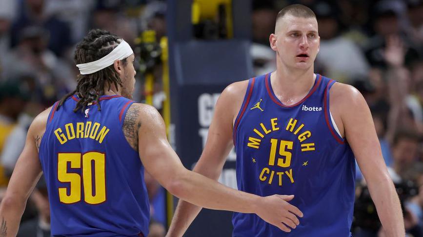 Nikola Jokic and Aaron Gordon of the Denver Nuggets