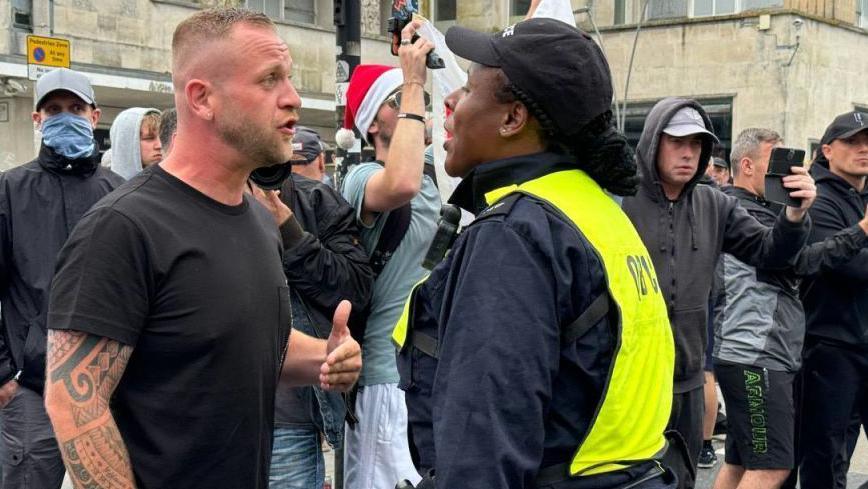  Anti-racism activists gather at Guildhall square to face off far-right protesters after they announce a protest in Plymouth.