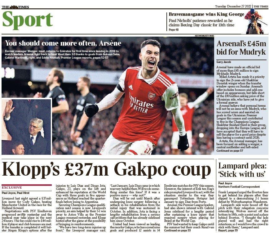 The back page of The Times