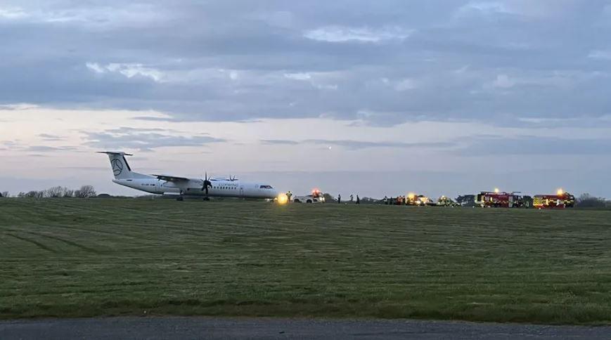 Plane on the runway at Guernsey Airport