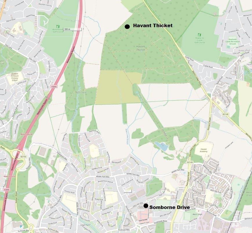 Map of Havant area where Louise Smith was staying, and died