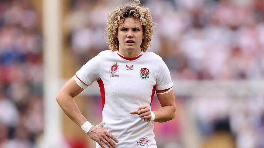 Ellie Kildunne of England looks on during the Women's Rugby World Cup 2025 final match between Canada and England at Twickenham Stadium in London