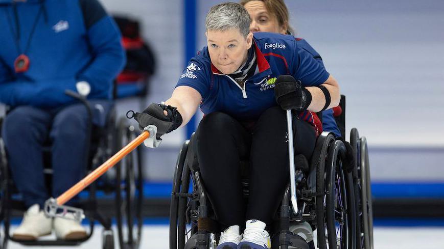 Wheelchair curler Jo Butterfield in training