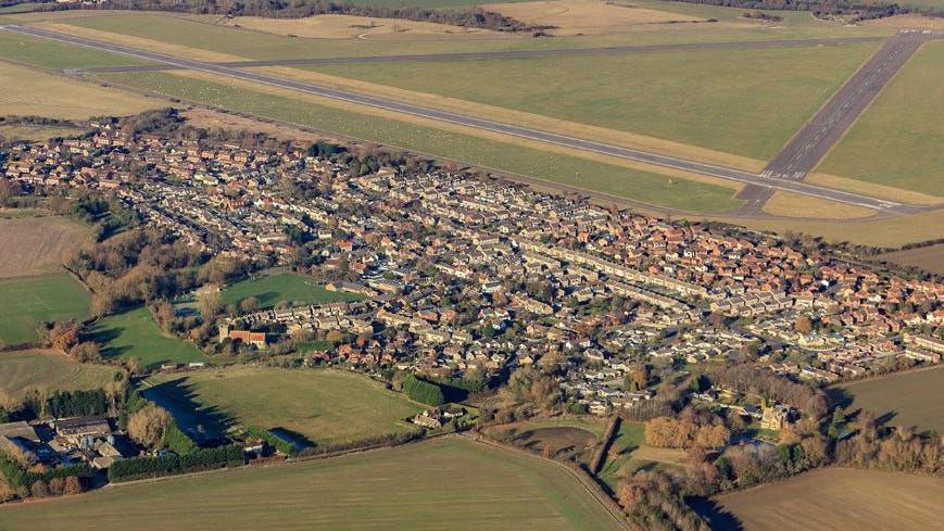 Fly-over view of Chalgrove and the airfield