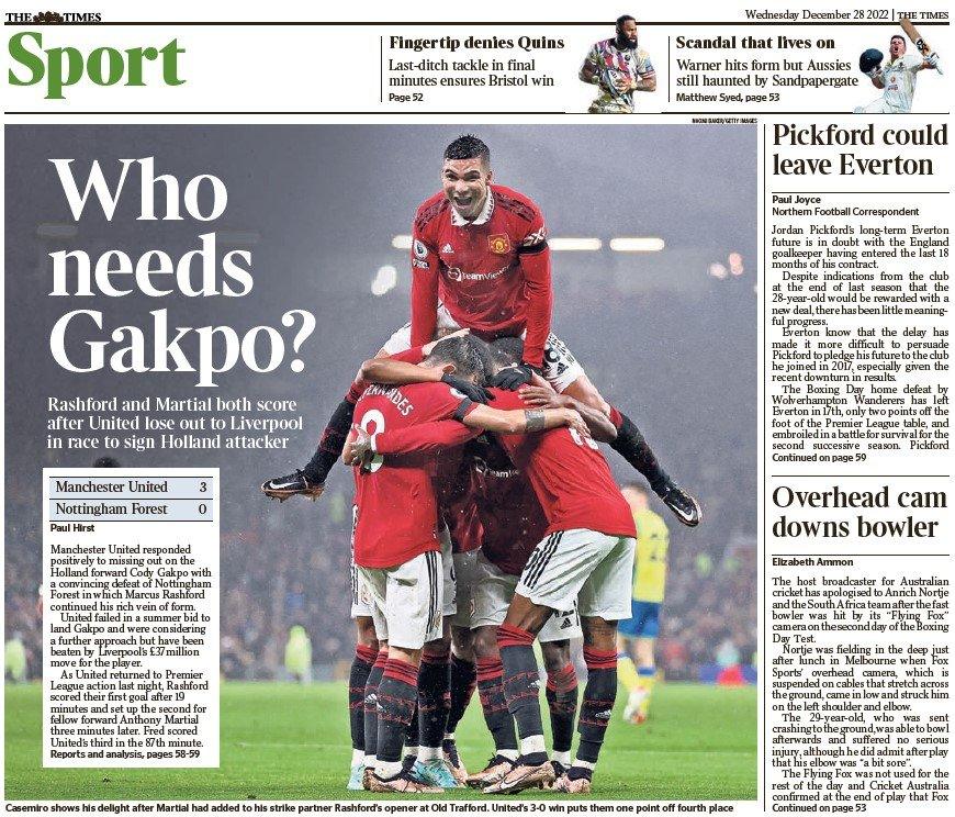 The back page of The Times