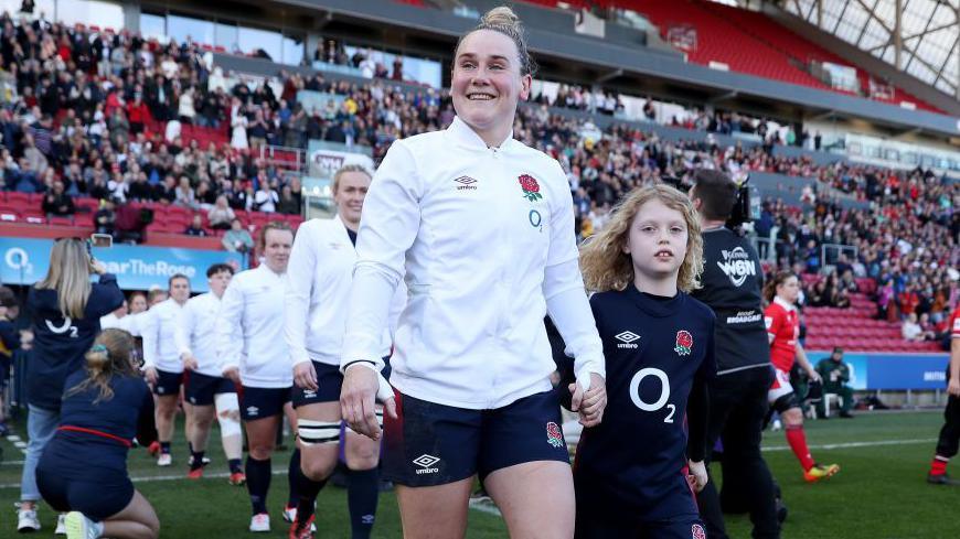 Megan Jones walks out before England play Wales in the Six Nations