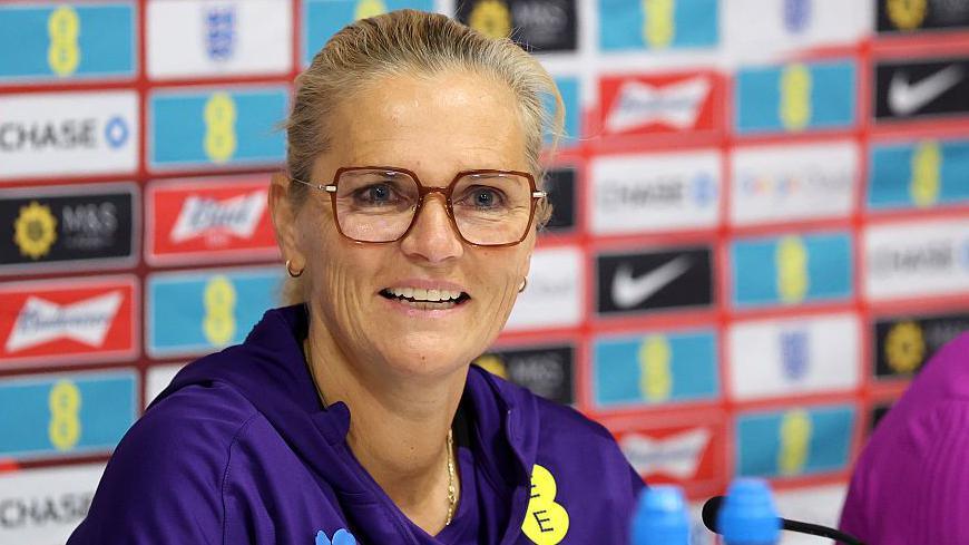 Sarina Wiegman at a media conference
