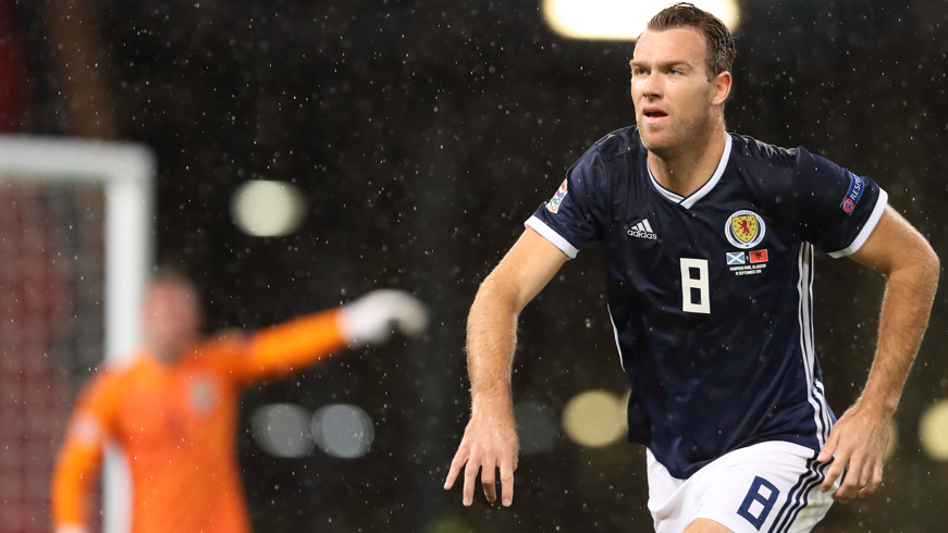 Kevin McDonald in action for Scotland against Albania at Hampden Park in 2018