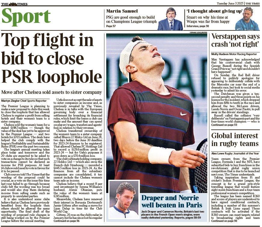 The back page of The Times
