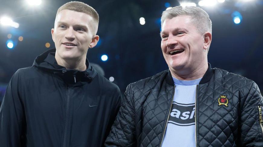 Campbell Hatton (left) and his father Ricky Hatton before a Manchester City match