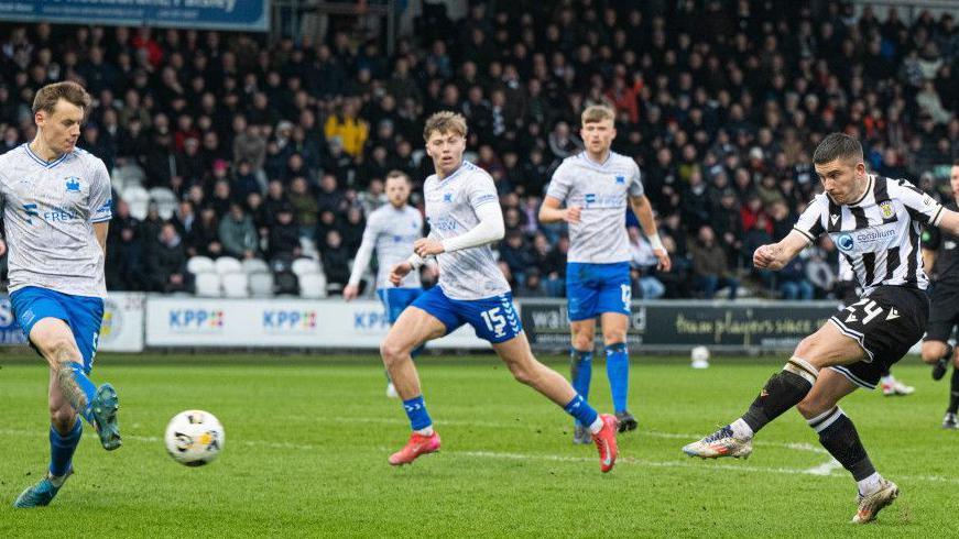 St Mirren's Declan John (right) scores against Kilmarnock