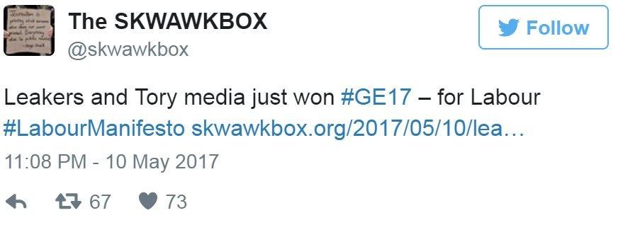 Screen grab of tweet by @skwawkbox