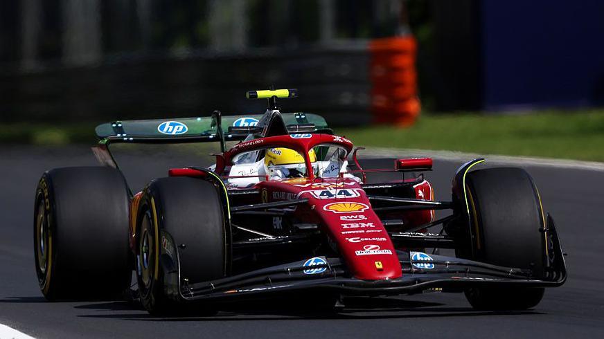 Lewis Hamilton drives his Ferrari during first practice for the Italian Grand Prix