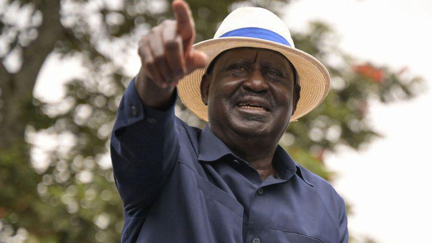 Raila Odinga addresses supporters outside the Kenyatta National Hospital in Nairobi, on 26 July 2023, after meeting protesters that were injured in recent anti-government protests