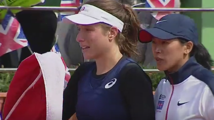 Johanna Konta leaves the court in tears