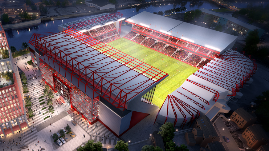 An artists' impression of how the City Ground could look, published in 2020