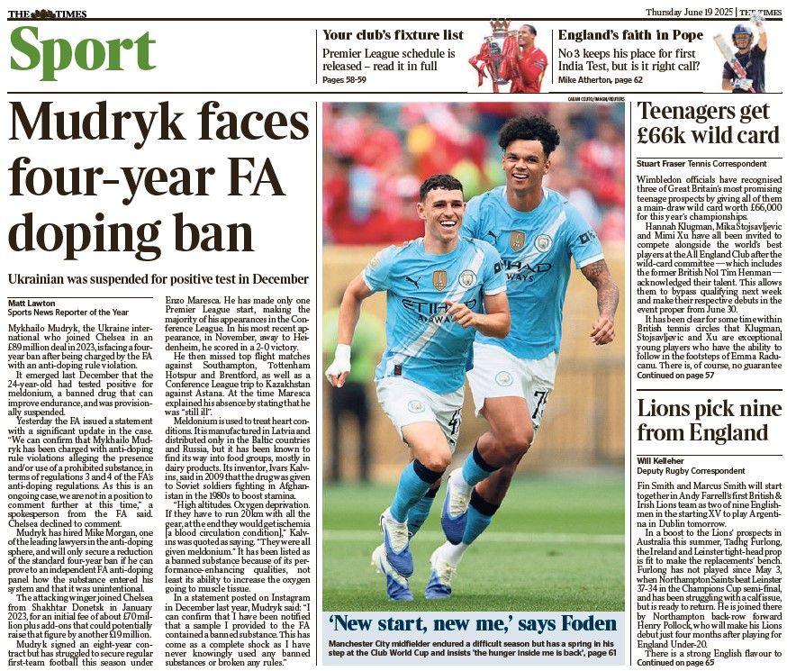 The back page of The Times