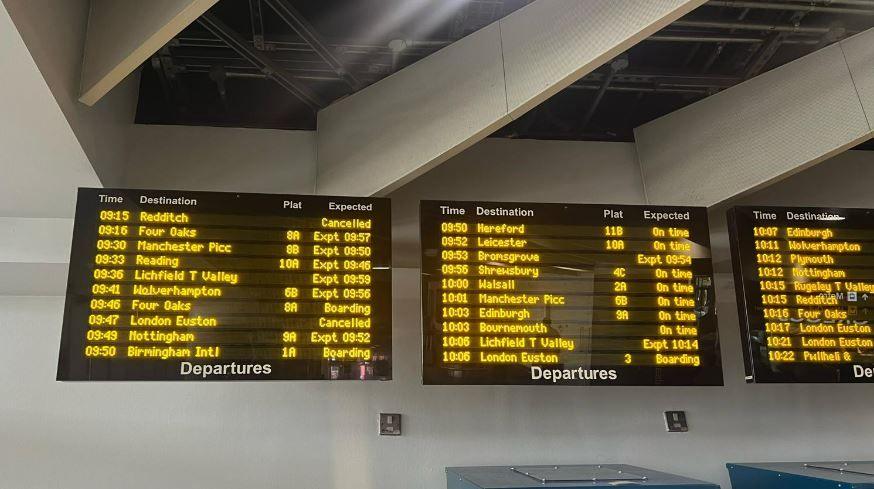 Display boards showing train service times