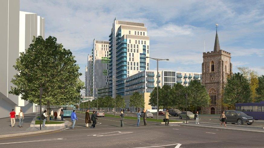 An artist's impression of how the redevelopment of Queensmere Shopping Centre might look