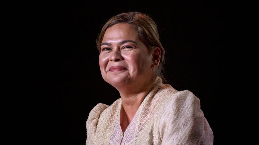 Davao city Mayor Sara Duterte speaks to supporters during her last campaign rally before the election on May 07, 2022 in Paranaque, Metro Manila, Philippines. 