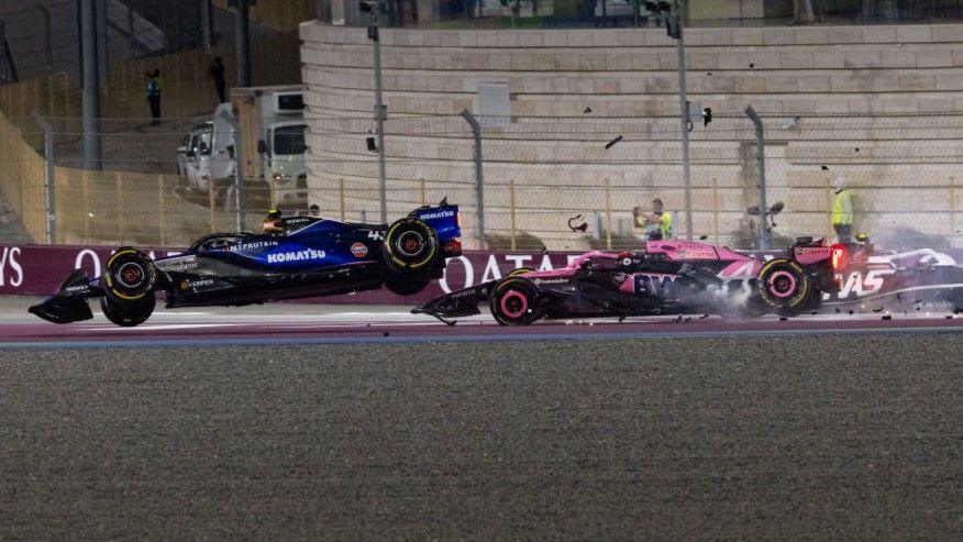 Nico Hulkenberg, Esteban Ocon and Franco Colapinto on the first lap in Qatar