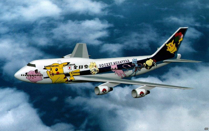 A plane decorated in Pokemon livery