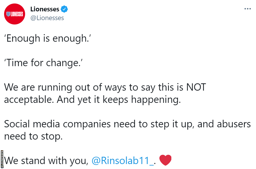 Lionesses tweet in support of Rinsola Babajide