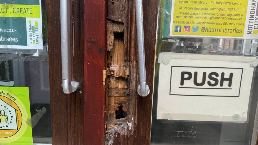 Door damaged at Nottingham library