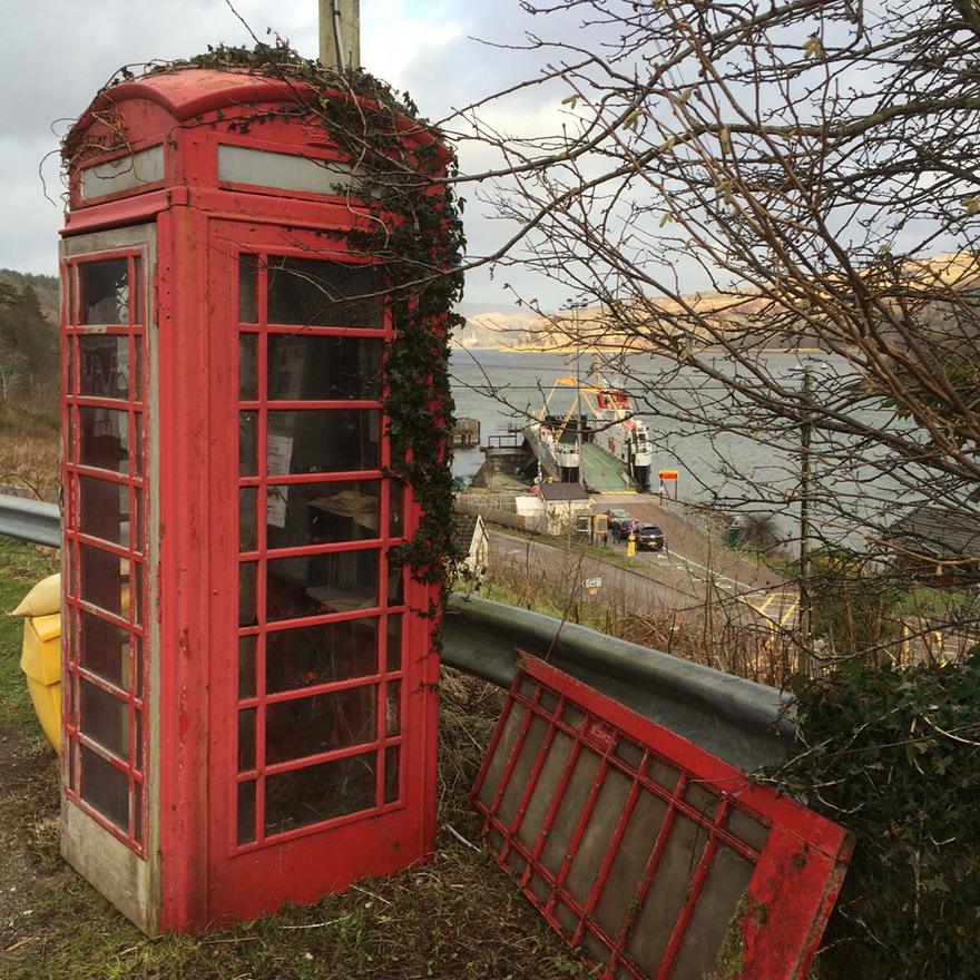 Ivy growing on a phone box