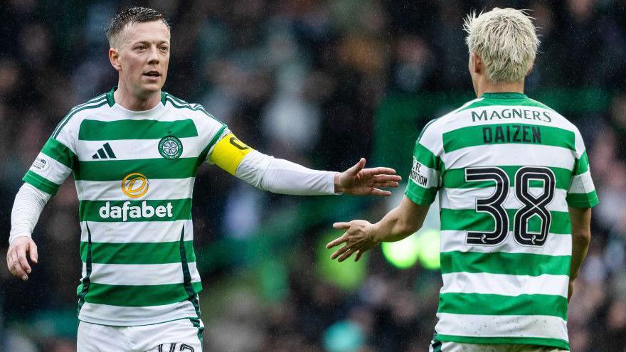Celtic captain Callum McGregor with the club's top-scorer Daizen Maeda