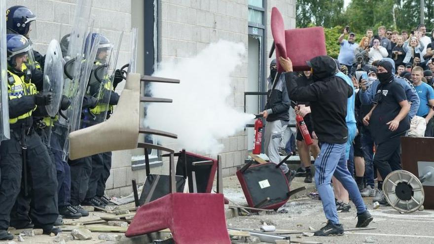 Police officers were injured during the anti-immigration protest in Rotherham