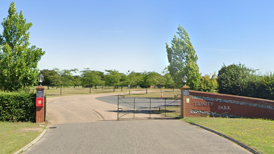 A street view image of the entrance to Trinity Park, in Ipswich