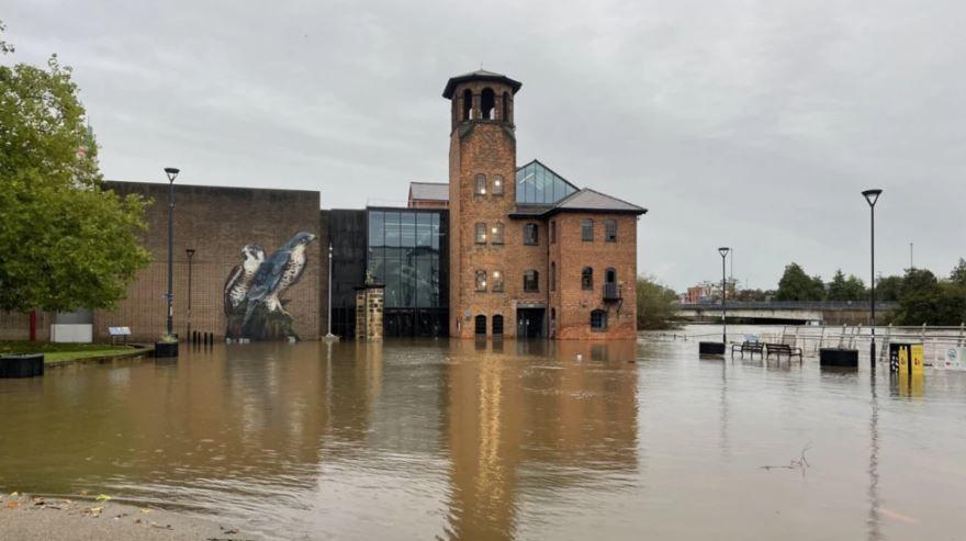 An general view of the Musuem of Making in Derby which is surrounded by water after the River Derwent burst its banks. 