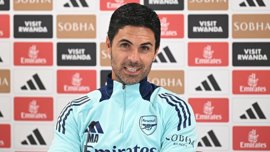 Arsenal boss Mikel Arteta speaking at a press conference