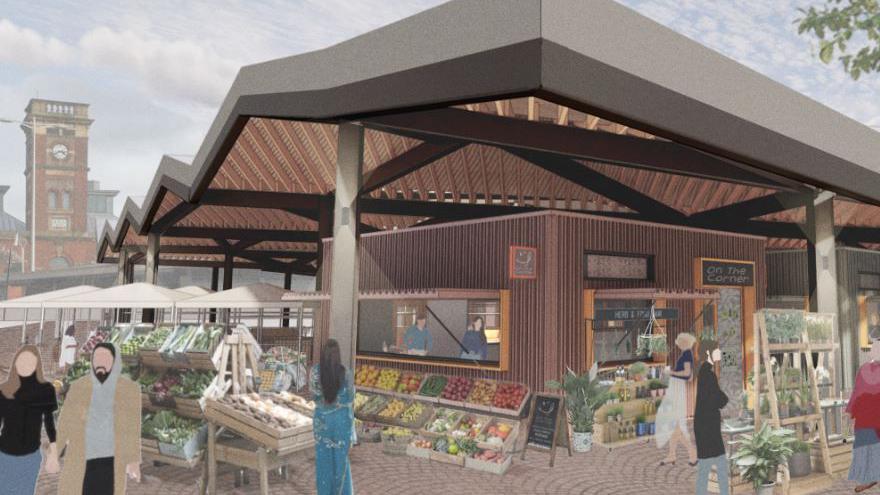 CGI image from Tameside Council on the plans for the outdoor market in Ashton-under-Lyne.