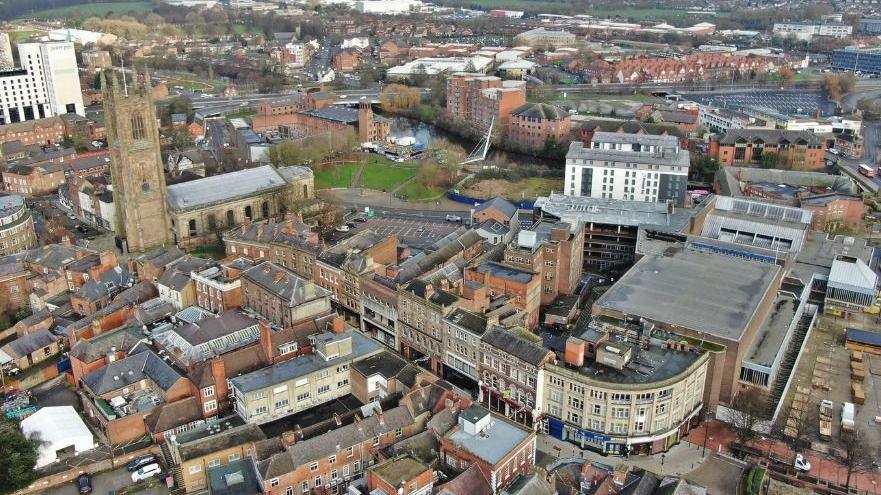 A drone image of Derby 