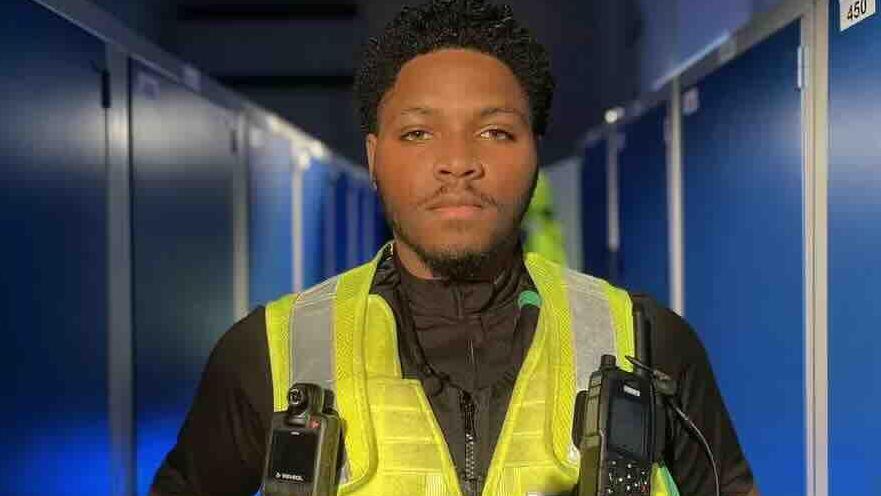 Officer in uniform in locker room