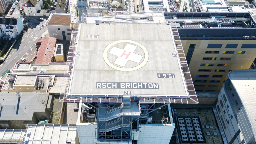 Aerial drone image of the helipad atop RSCH Brighton 