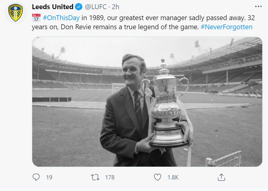 Leeds United tweet paying tribute to Don Revie