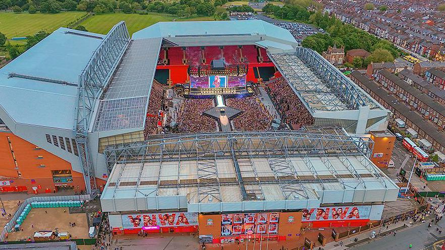 Aerial views of Taylor Swift's concert at Anfield stadium in Liverpool 