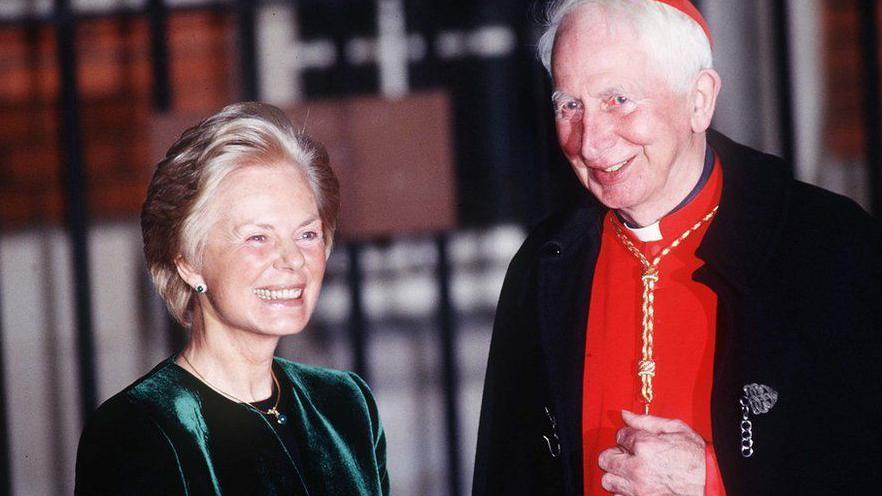 The Duchess of Kent is photographed with Cardinal Basil Hume