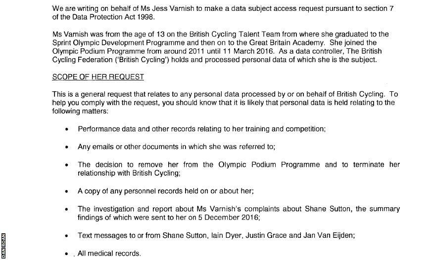 Jessica Varnish's letter to british Cycling