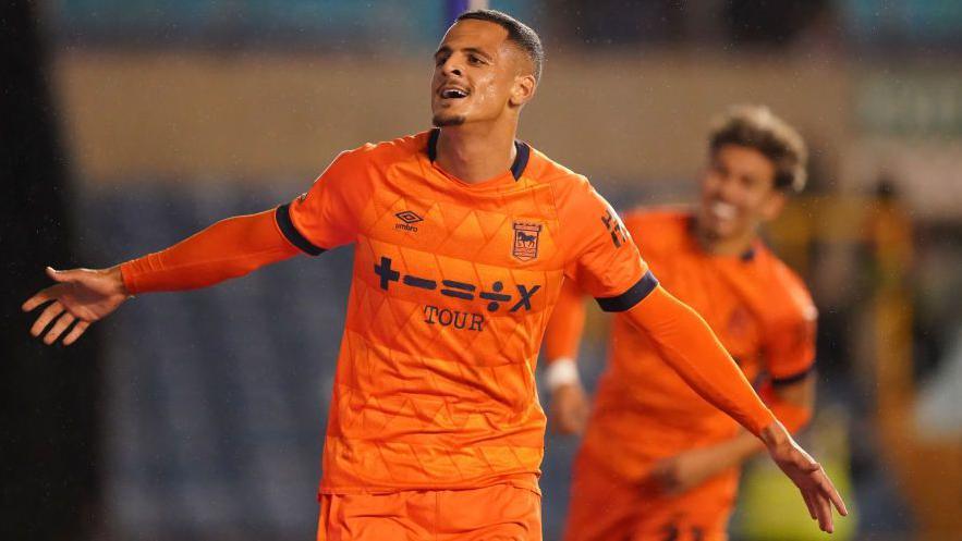 Striker Ali Al-Hamadi celebrates scoring for Ipswich Town