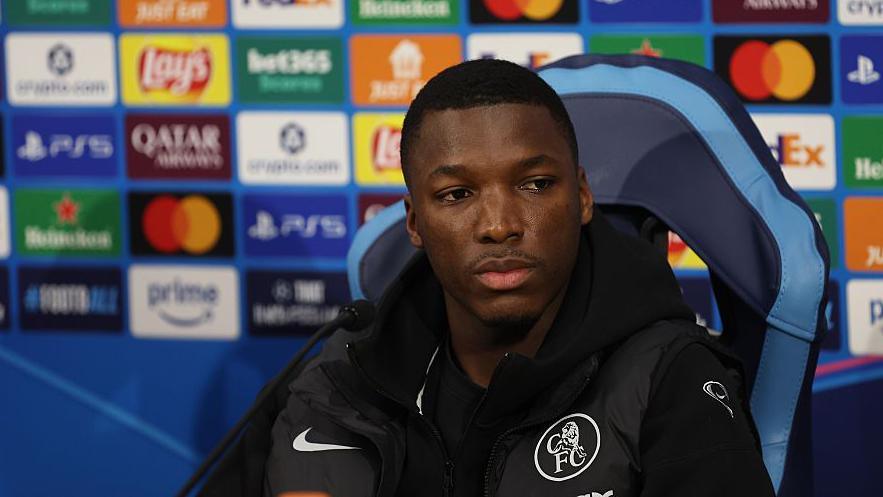 Moises Caicedo looks during news conference