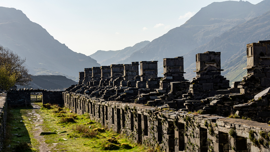 Remains of slate quarrymen's cottages near Llanberis